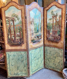 19th- Century Italian Painted Canvas Three-panel Folding Screen With Neoclassical Motifs